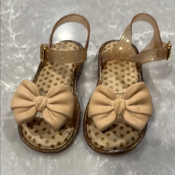 Mini Melissa Tan Cream Glitter Jelly Sandals with Bow - Picture 1 of 6